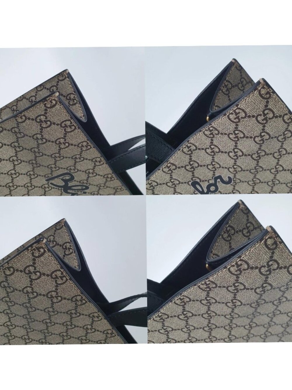 Authentic Gucci GG Supreme Bee Tote Bag Large Canvas Black Leather - Picture 6 of 12